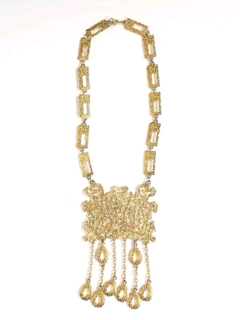 Vintage Large Brutalist Gold Toned Dangle Necklace chunky